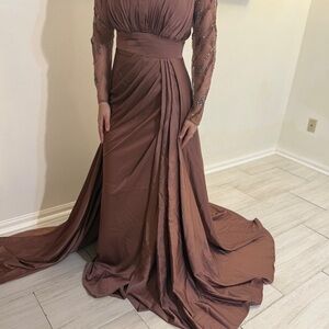 Elegant burgundy Brown Evening Gown